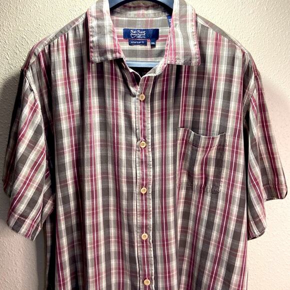 SOLD IN EBAY-Nat Nash Men Brown/Burgundy 100% Silk Button Down Shirt Size XXL - Picture 2 of 8